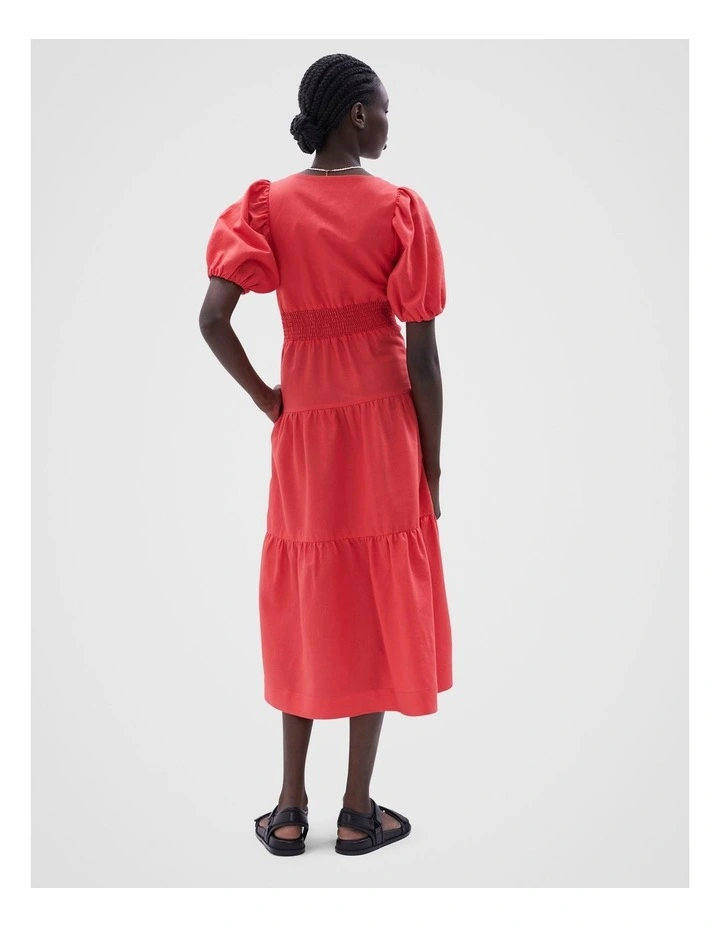 V Neck Midi Dress in Hibiscus Red image 3