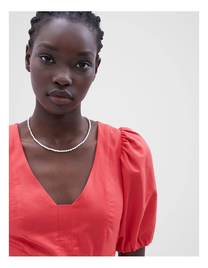 V Neck Midi Dress in Hibiscus Red image 4