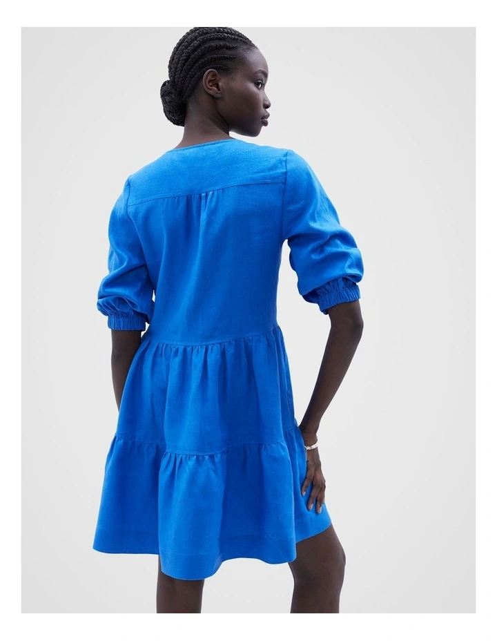 V Neck Linen Dress in Cobalt Blue image 3