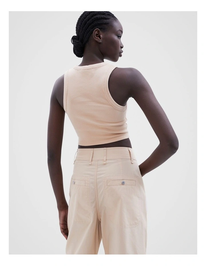 Cropped Rib Tank in Cream image 3