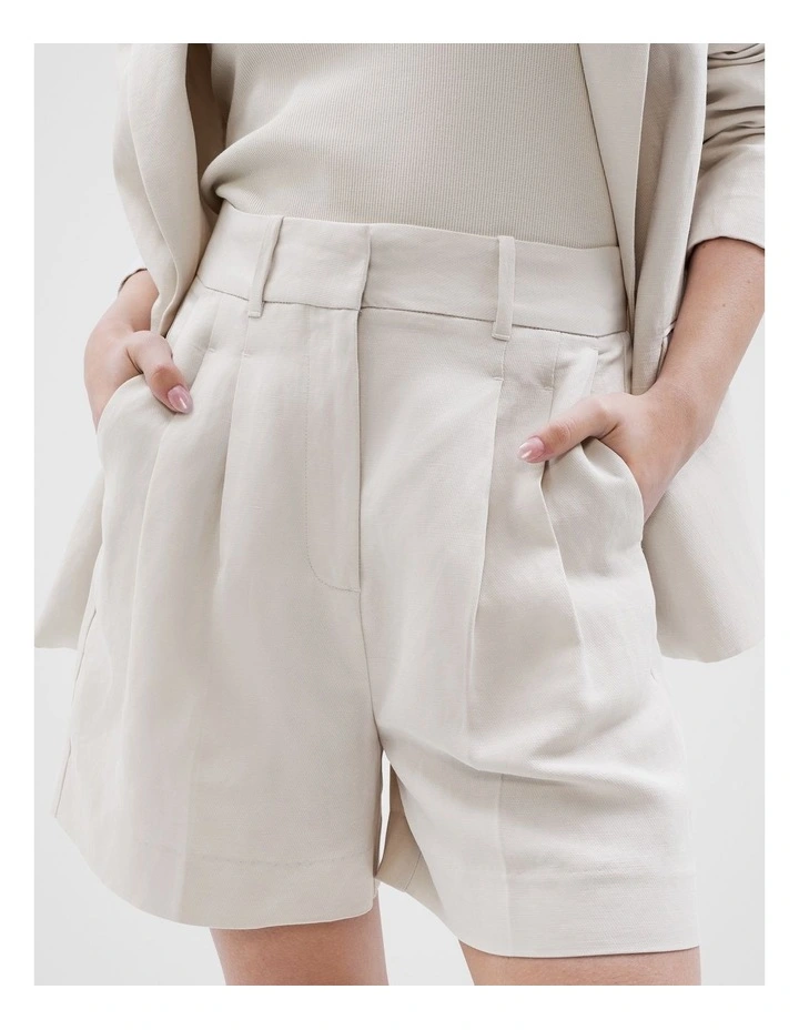 Tailored Linen Blend Shorts in Stone image 1