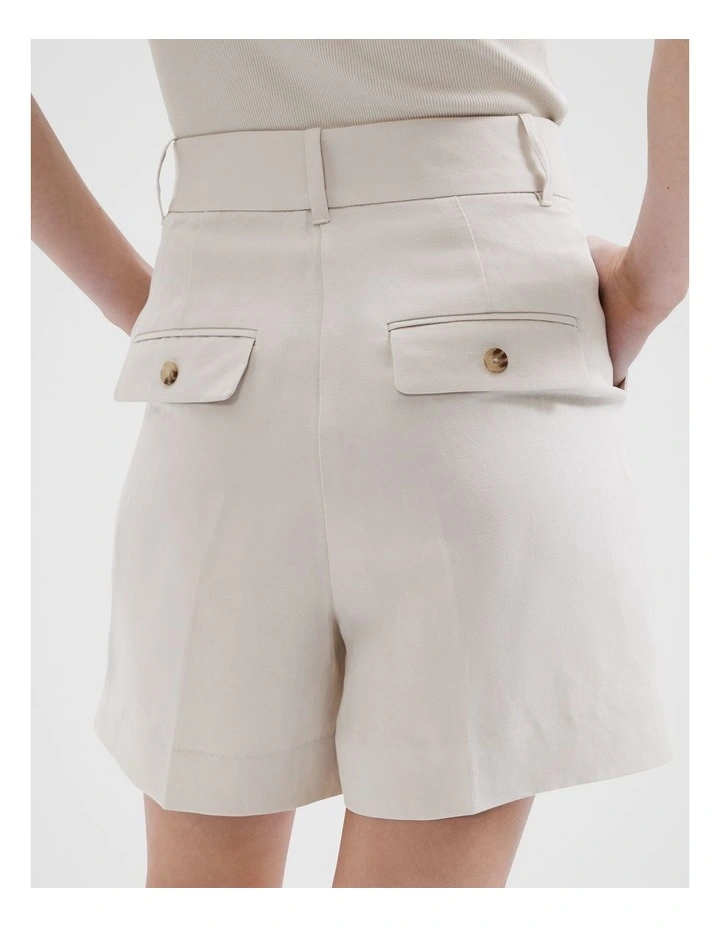 Tailored Linen Blend Shorts in Stone image 3