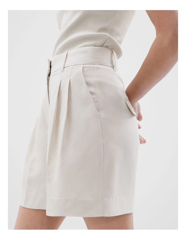 Tailored Linen Blend Shorts in Stone image 4