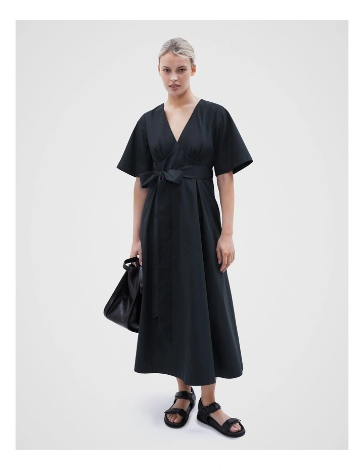 Flutter Sleeve Midi Dress in Black image 1