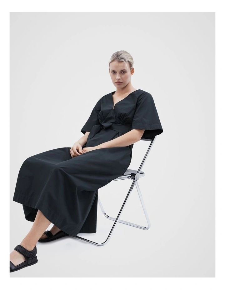 Flutter Sleeve Midi Dress in Black image 2