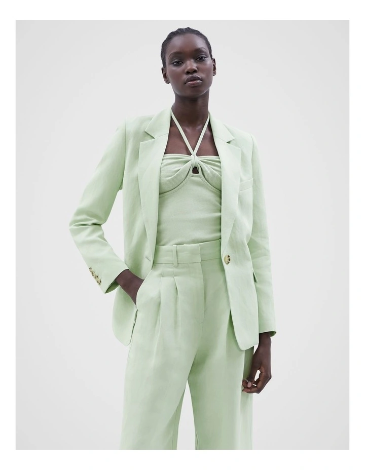 Tailored Linen Blend Blazer in Mint image 1