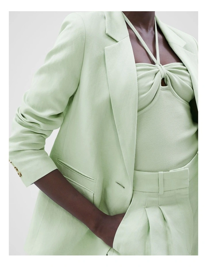 Tailored Linen Blend Blazer in Mint image 4