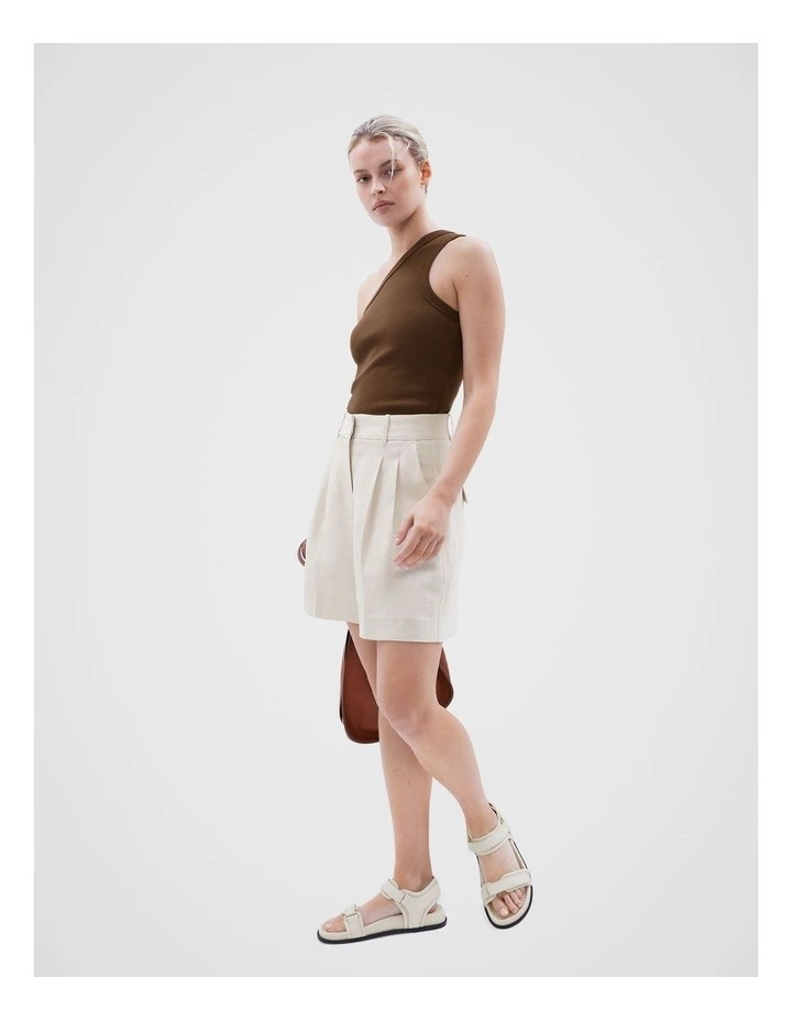 One Shoulder Ribbed Tank in Chocolate image 2