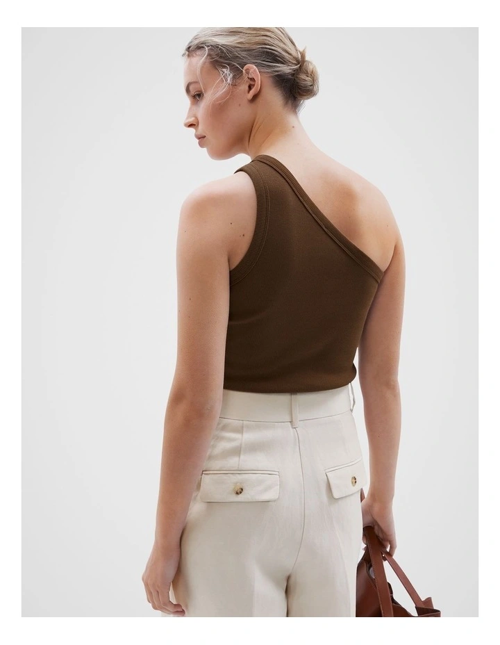 One Shoulder Ribbed Tank in Chocolate image 3