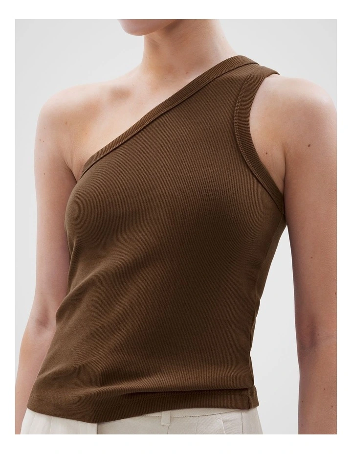 One Shoulder Ribbed Tank in Chocolate image 4