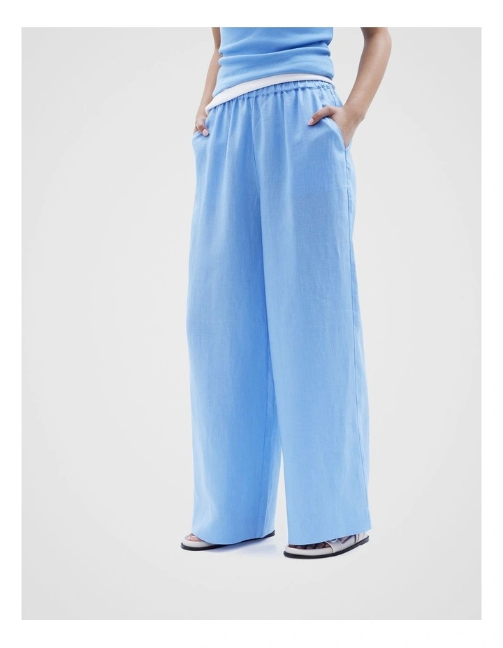 Linen Wide Leg Pant in Light Blue image 1