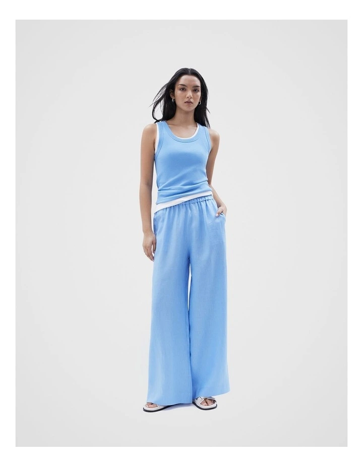Linen Wide Leg Pant in Light Blue image 2