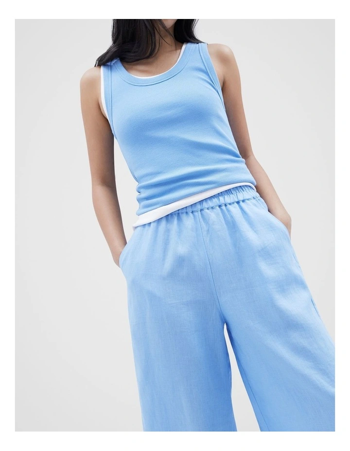 Linen Wide Leg Pant in Light Blue image 4