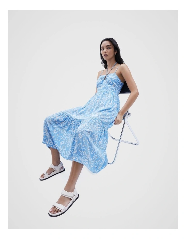 Floral Halter Neck Dress in Blue image 2