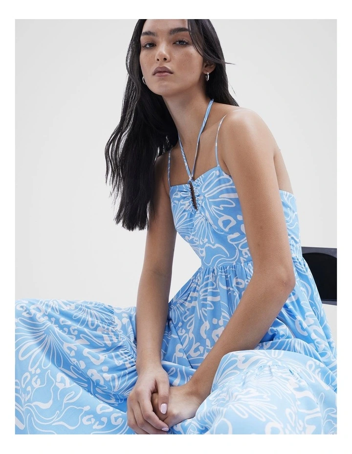 Floral Halter Neck Dress in Blue image 4