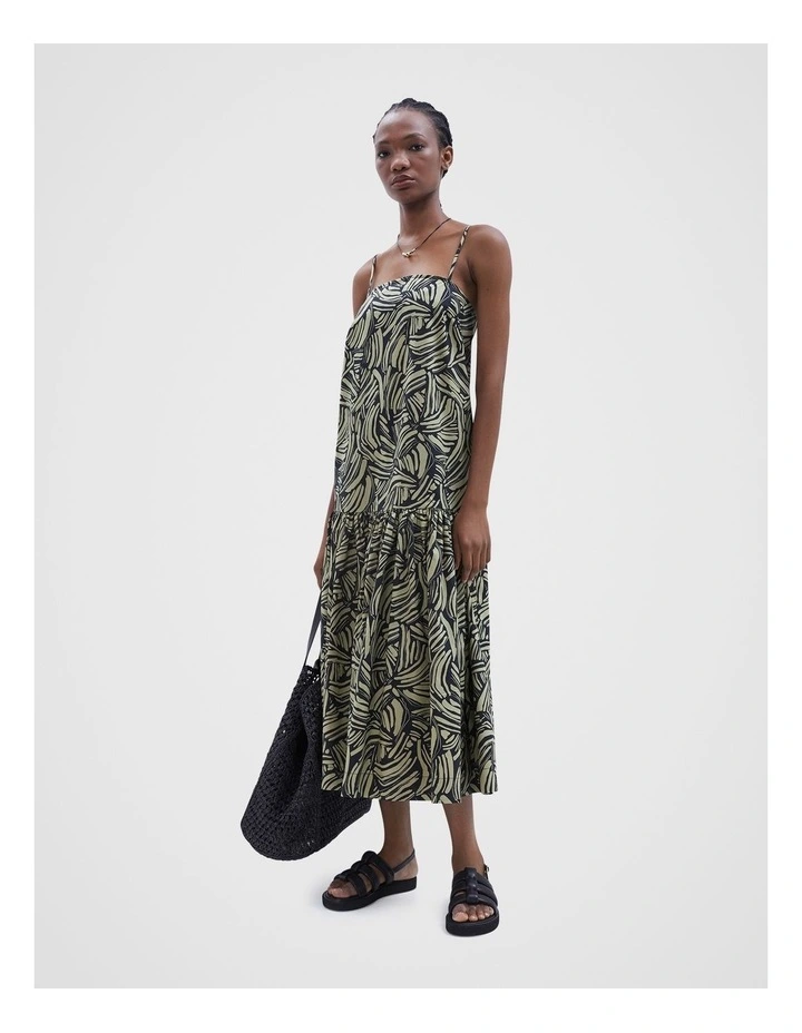 Abstract Print Midi Dress in Black Ptnt image 1