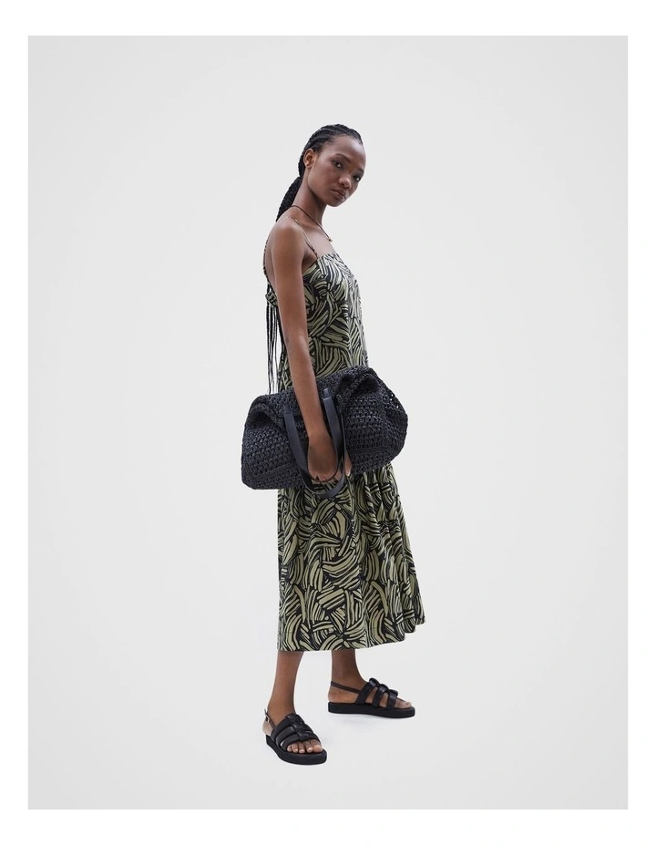 Abstract Print Midi Dress in Black Ptnt image 2