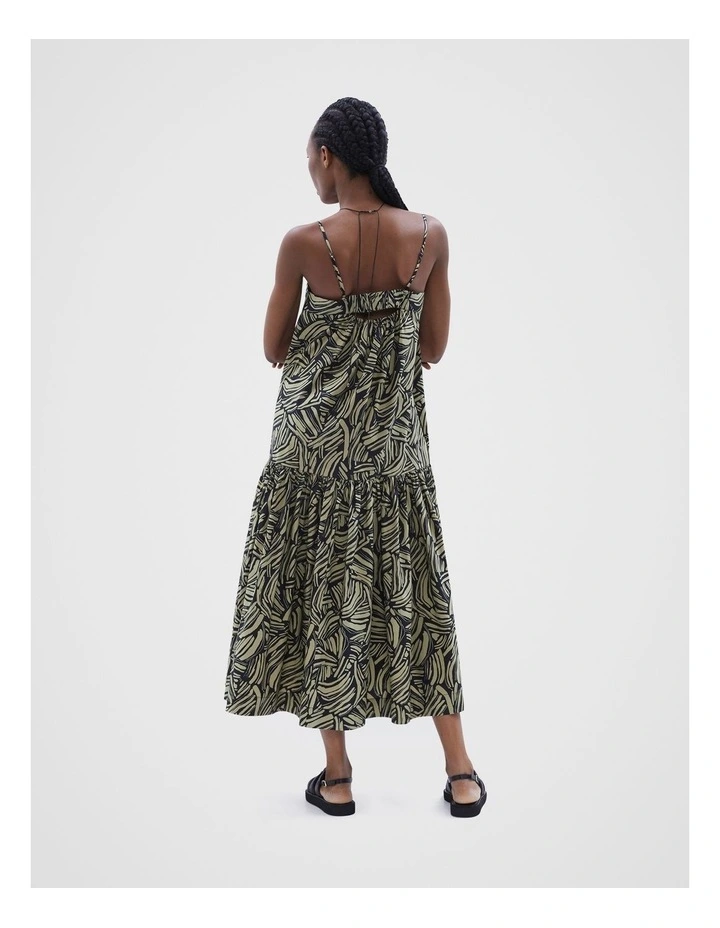 Abstract Print Midi Dress in Black Ptnt image 3