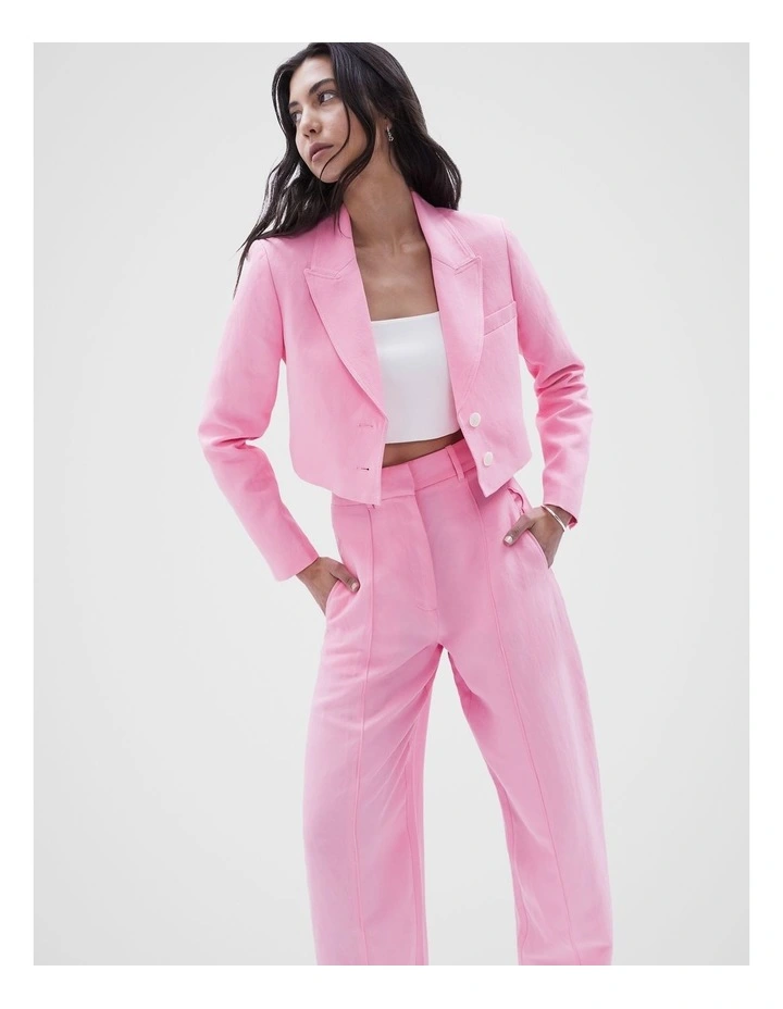 Cropped Tailored Blazer in Hot Pink image 1