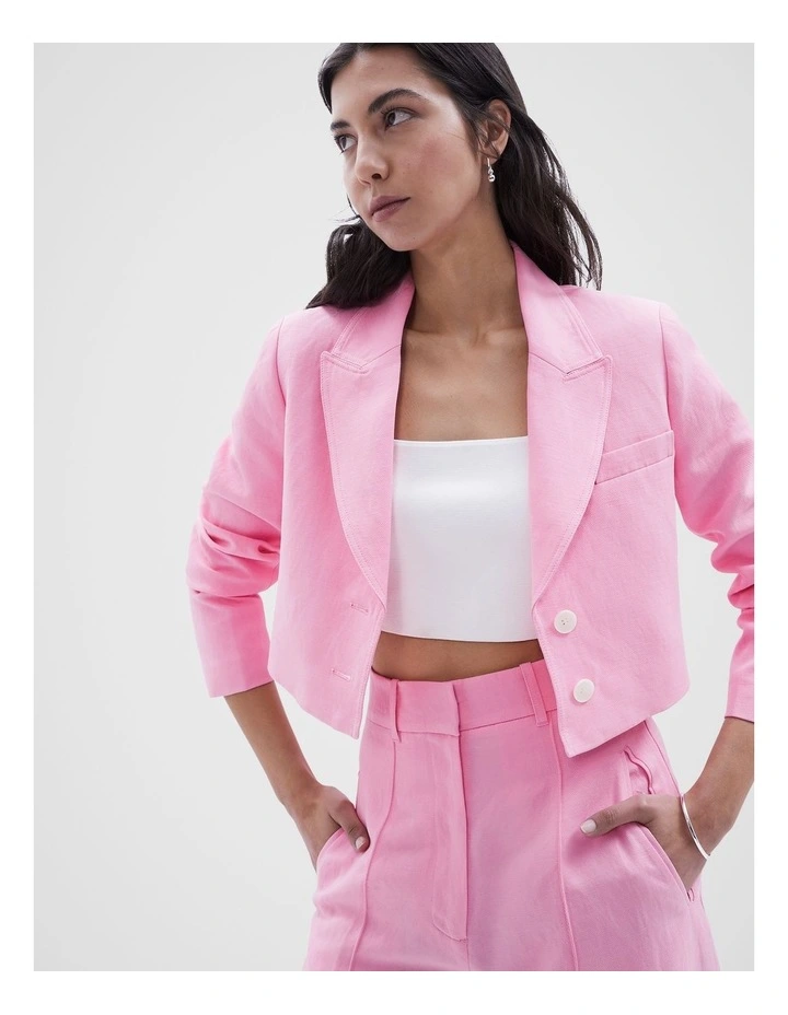 Cropped Tailored Blazer in Hot Pink image 4