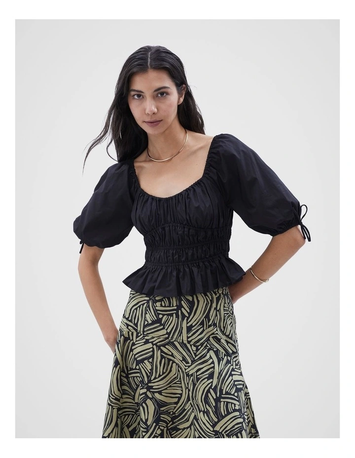 Cotton Gathered Top in Black image 1