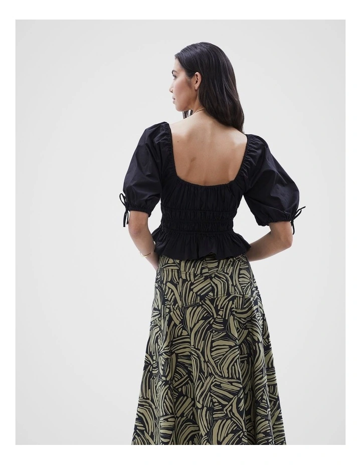 Cotton Gathered Top in Black image 3