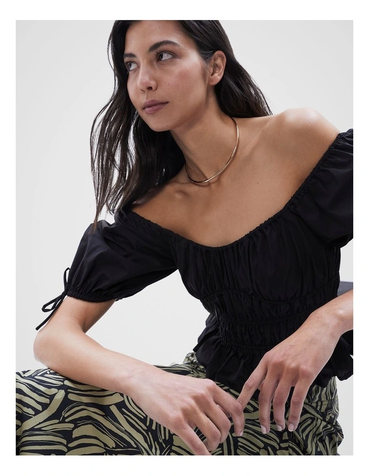 Cotton Gathered Top in Black image 4