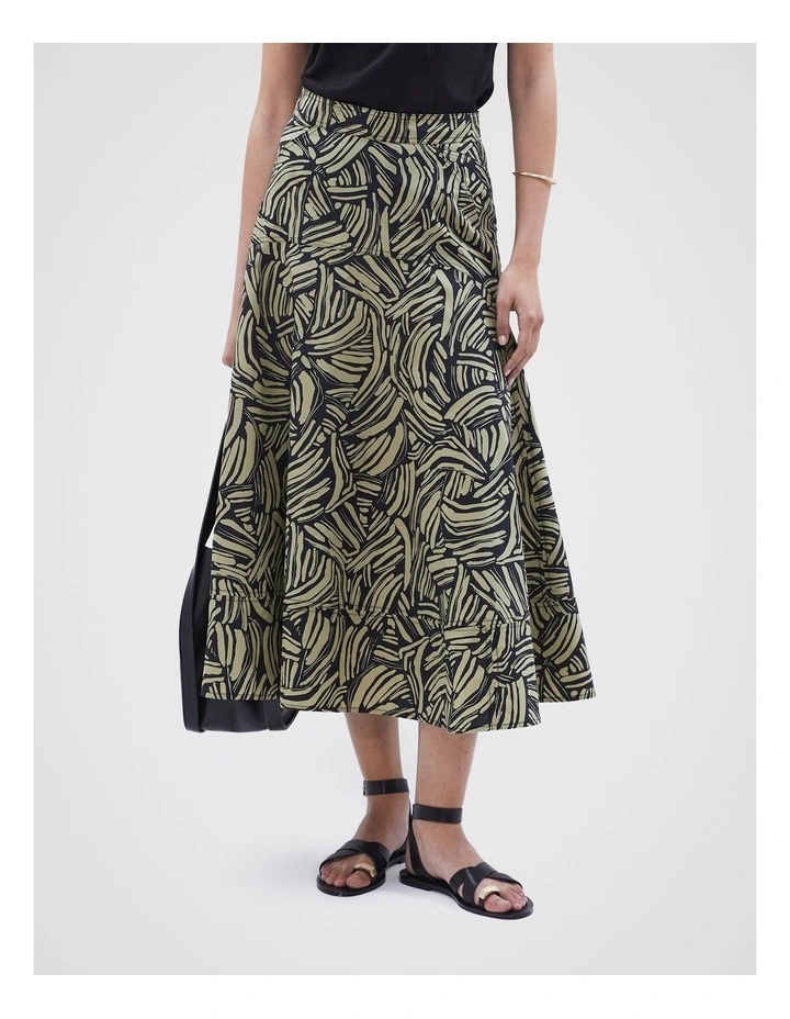 Abstract Print Midi Skirt in Black Pattern image 1