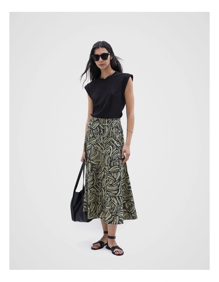 Abstract Print Midi Skirt in Black Pattern image 2