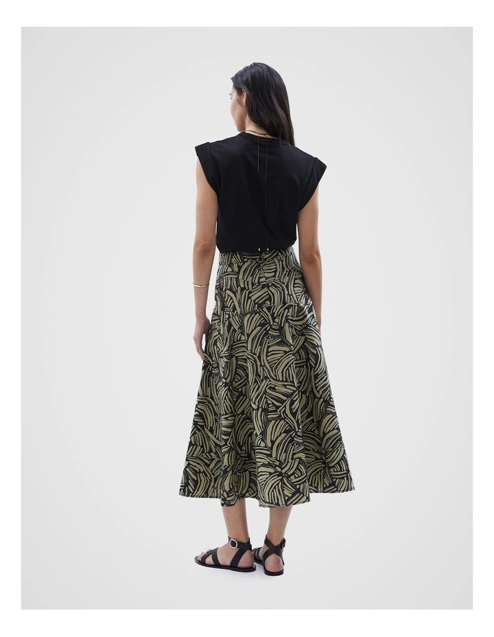 Abstract Print Midi Skirt in Black Pattern image 3