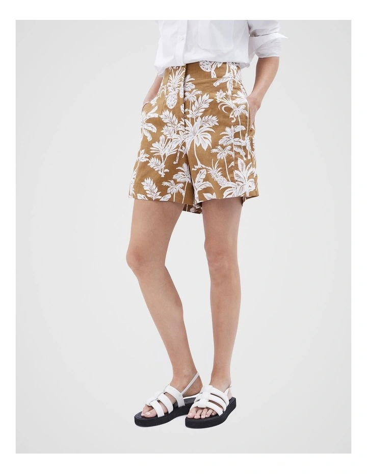 Linen Palm Print Shorts in Multi image 1