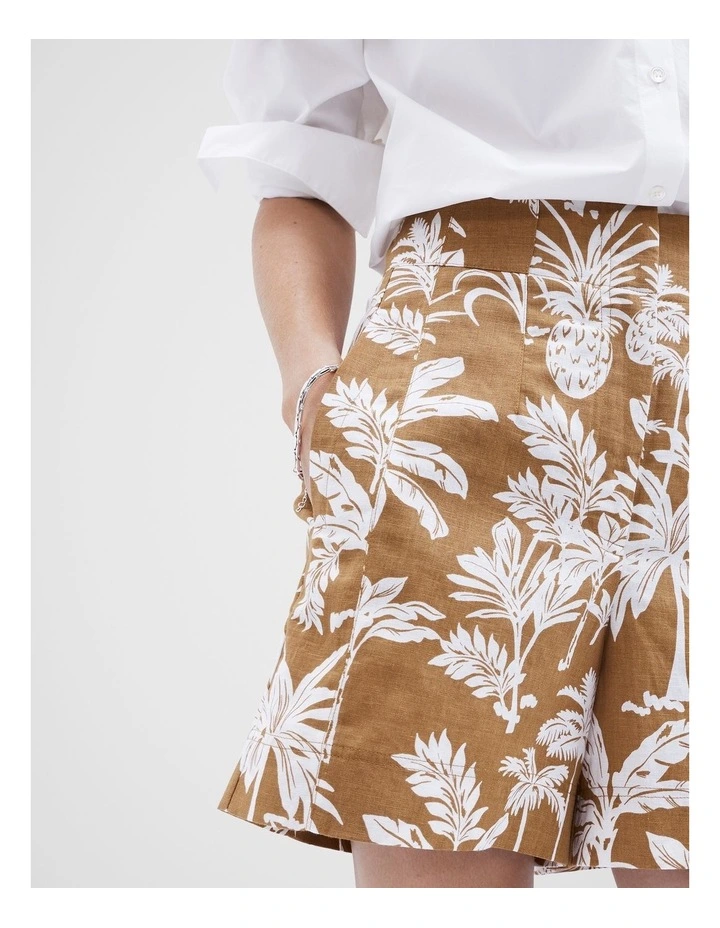 Linen Palm Print Shorts in Multi image 3