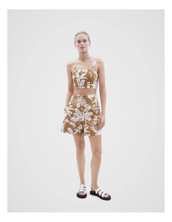 Linen Palm Print Shorts in Multi image 4