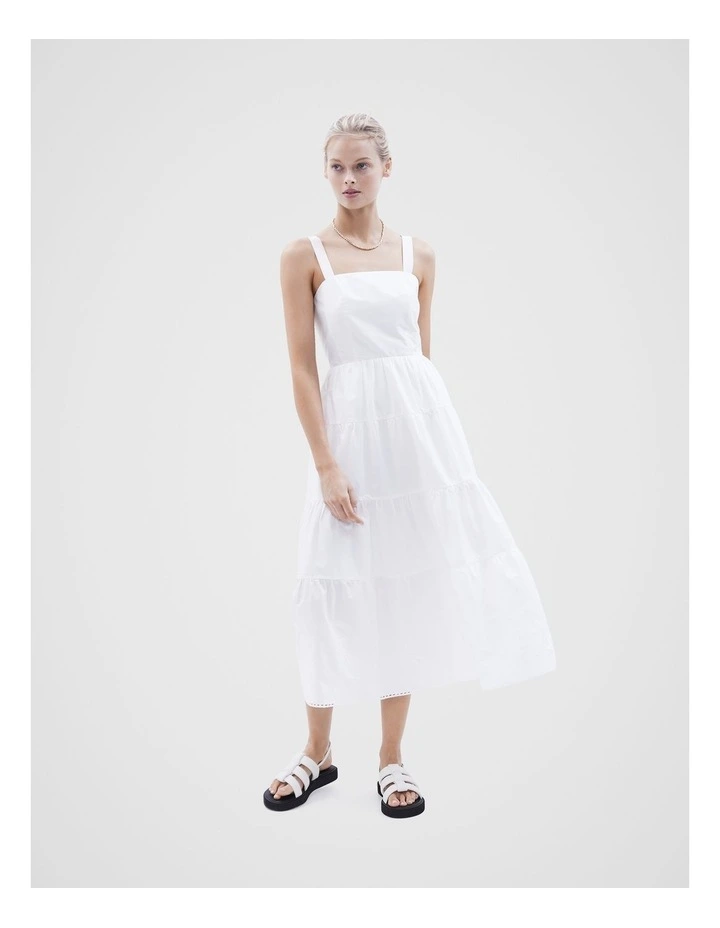 Broderie Midi Dress in White image 2