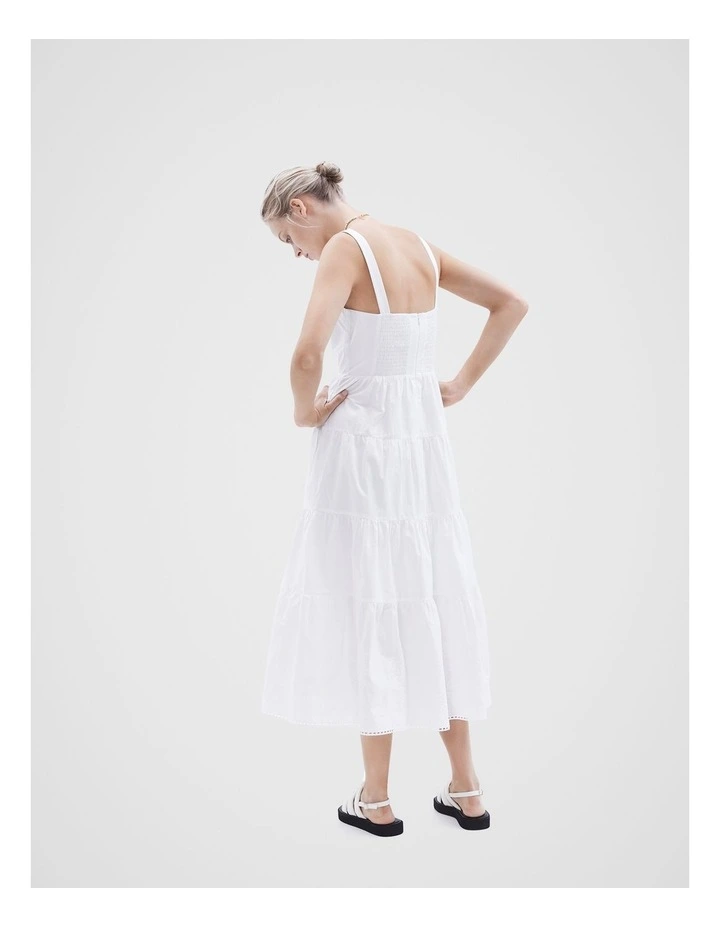 Broderie Midi Dress in White image 3