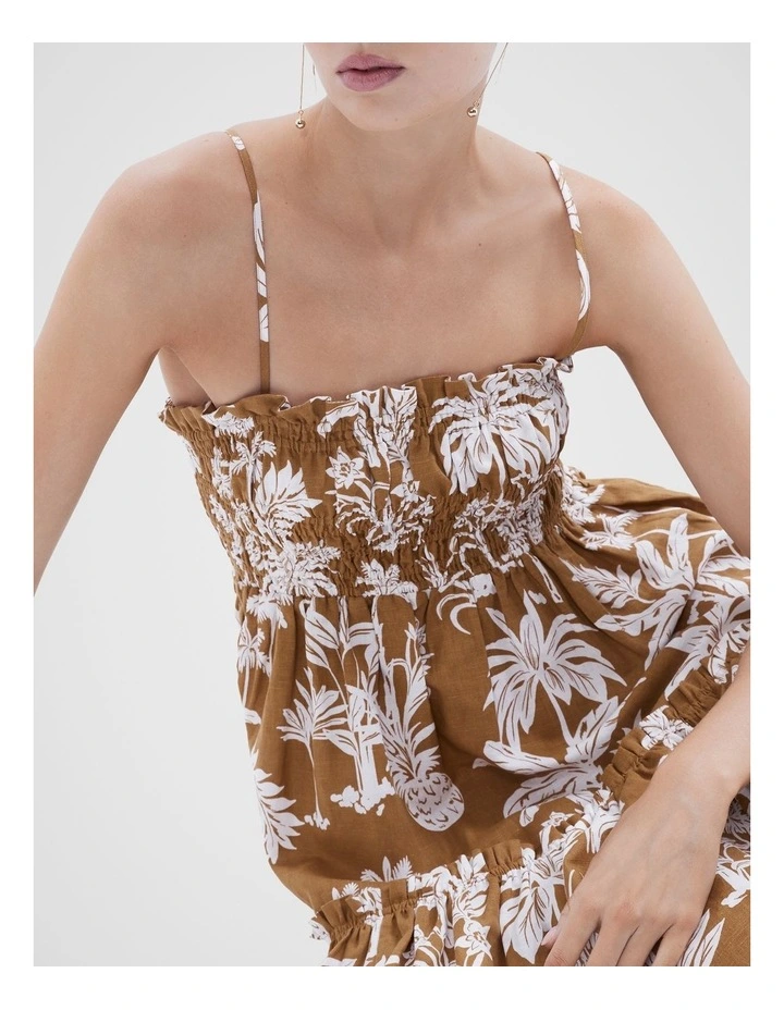 Linen Shirred Dress in Assorted image 4