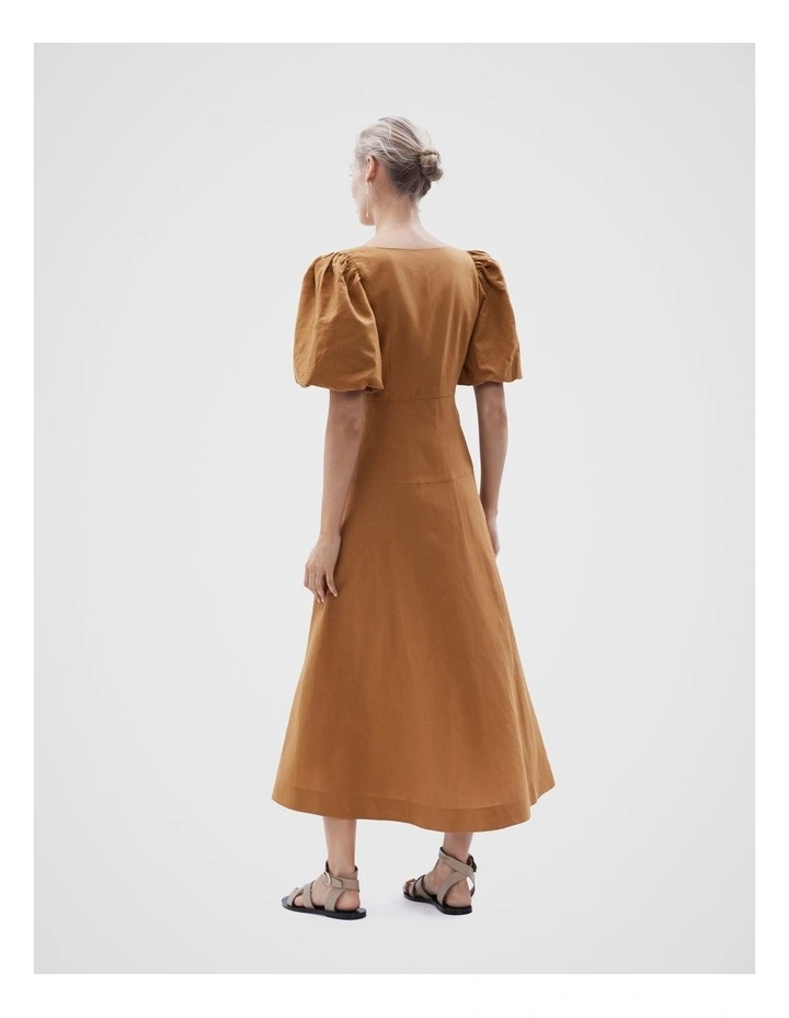 Twist Front Midi Dress in Lt Brown image 3