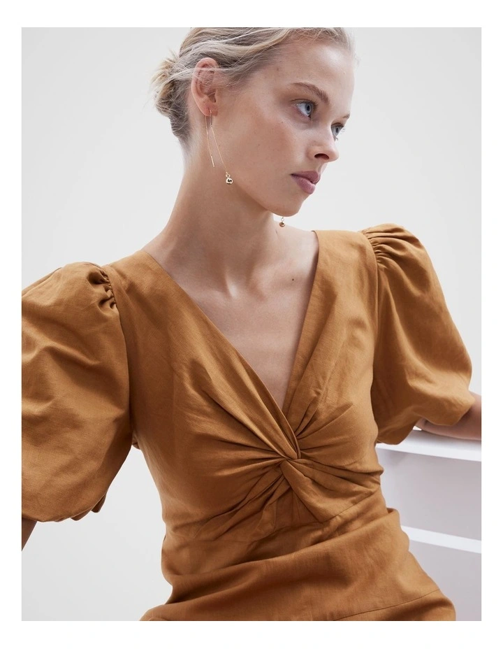 Twist Front Midi Dress in Lt Brown image 4