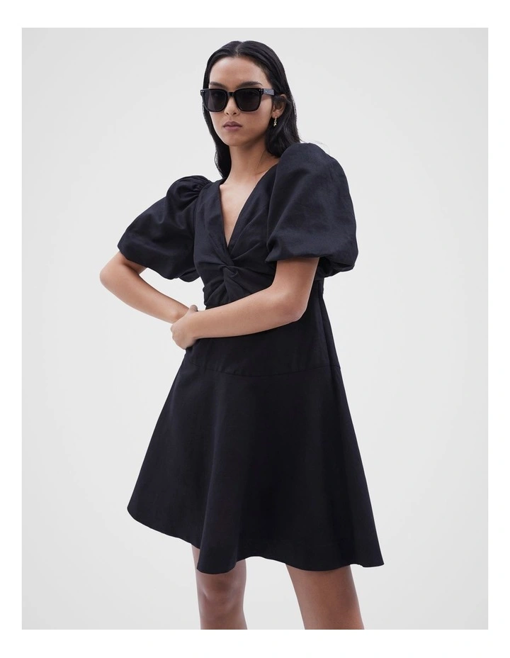 Twist Front Linen Dress in Black image 1