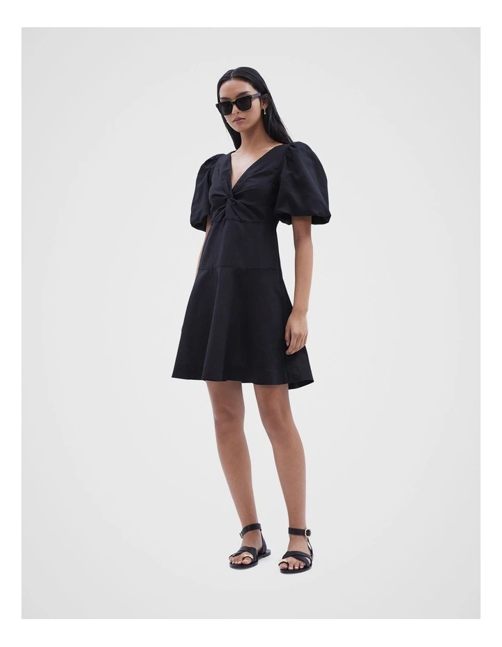 Twist Front Linen Dress in Black image 2