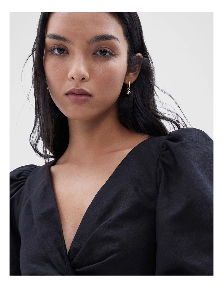 Twist Front Linen Dress in Black image 4