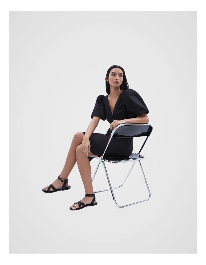 Twist Front Linen Dress in Black image 5