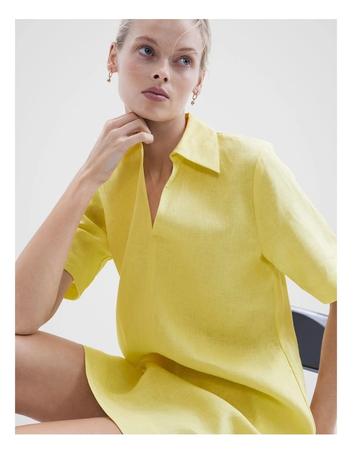 Collared Linen Dress in Citrus image 4
