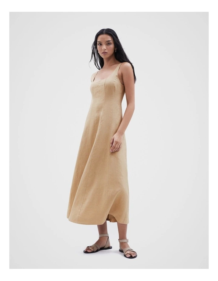 Linen Panel Midi Dress in Beige image 1