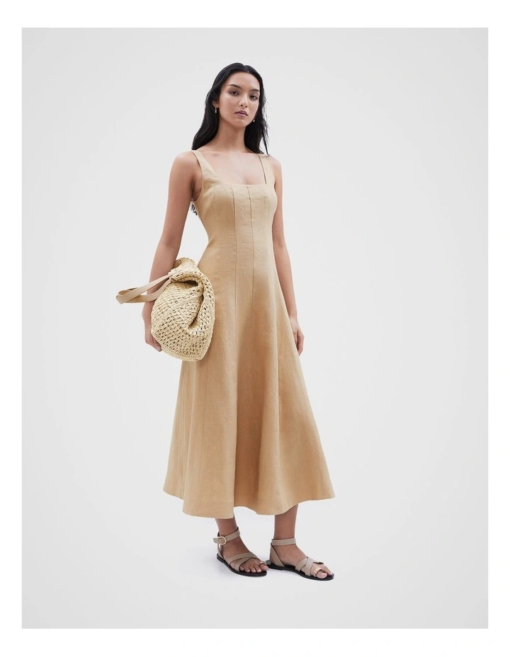 Linen Panel Midi Dress in Beige image 2