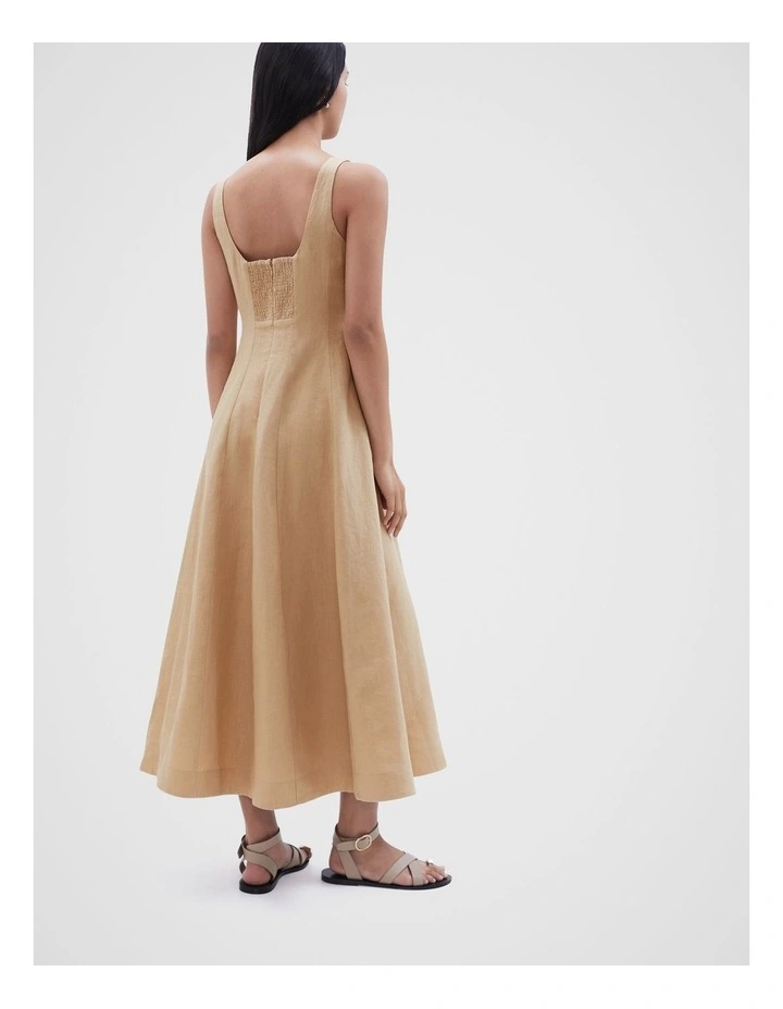 Linen Panel Midi Dress in Beige image 3