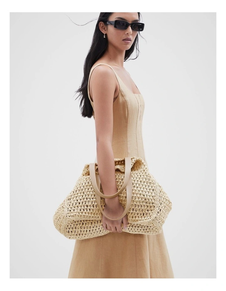 Linen Panel Midi Dress in Beige image 4