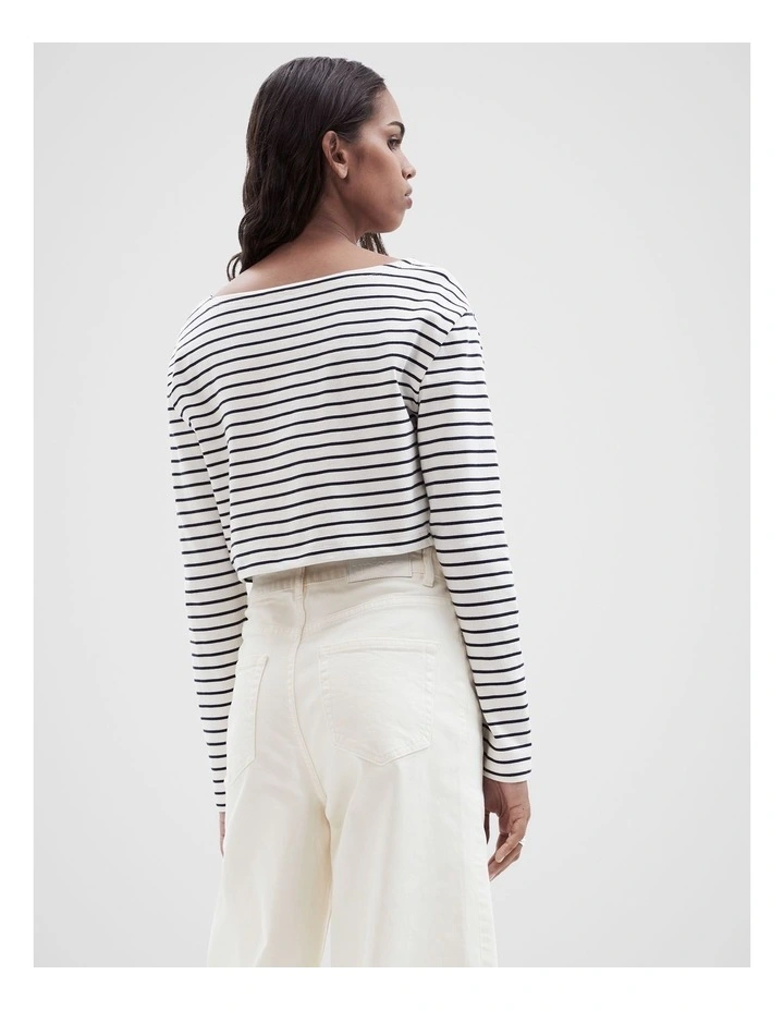 Erin Crop Shirt - Navy/White Stripe