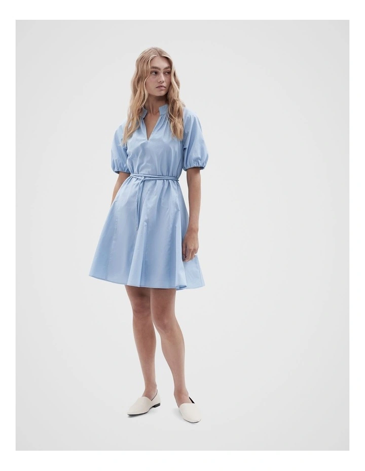 Cotton Puff Sleeve Dress in Soft Blue image 1