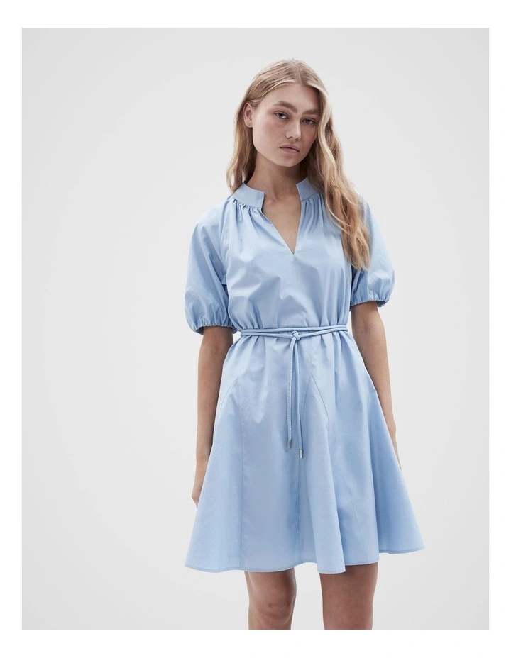 Cotton Puff Sleeve Dress in Soft Blue image 2